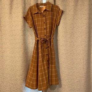Calvin Klein Windowpane Gauze Midi Shirt Dress